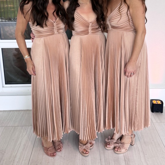 A.L.C. Pleated Satin Maxi Dress in Gold - Picture 1 of 5